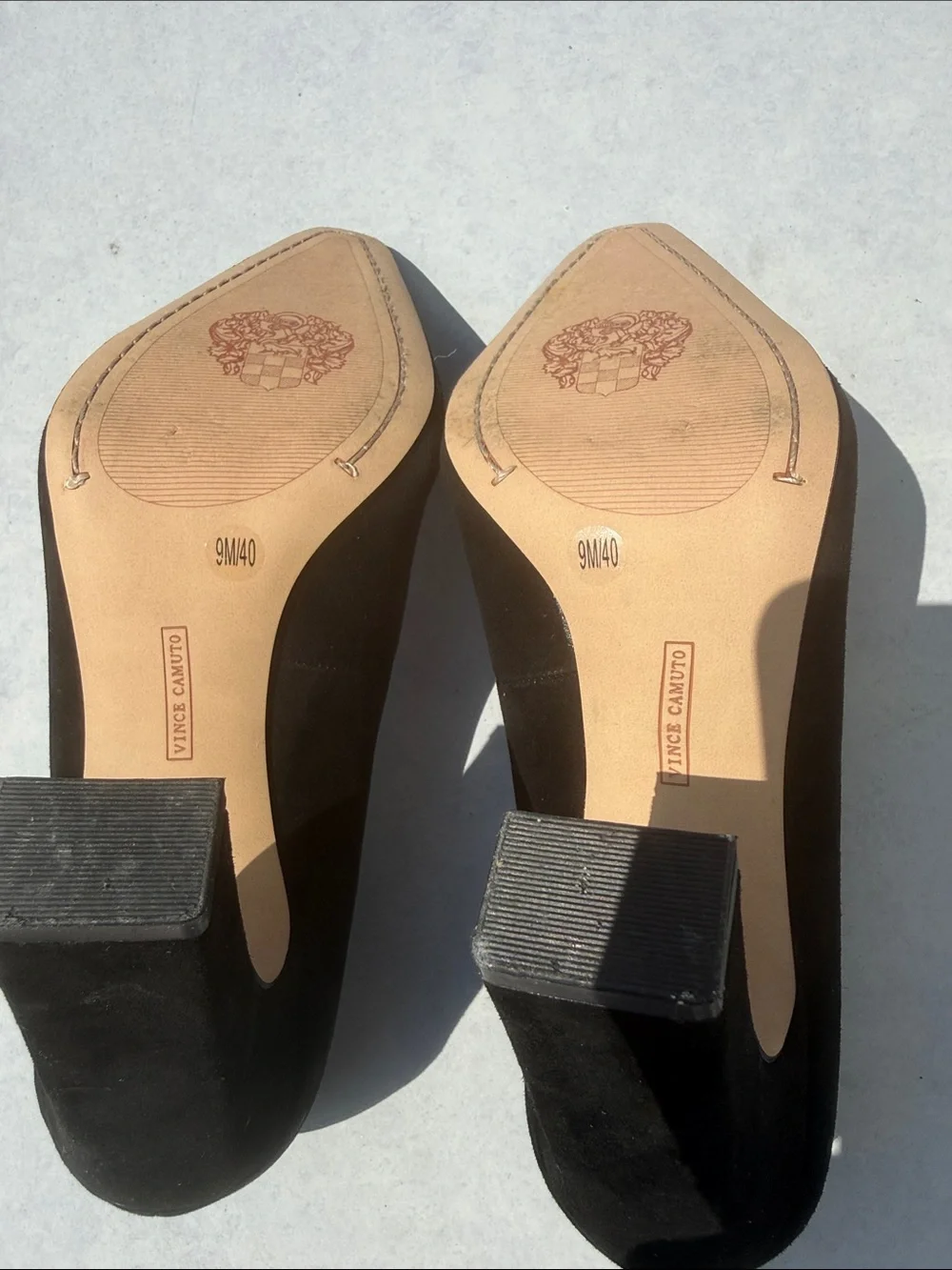 Vince Camuto Black Suede Pointed-Toe Block Heel Pumps